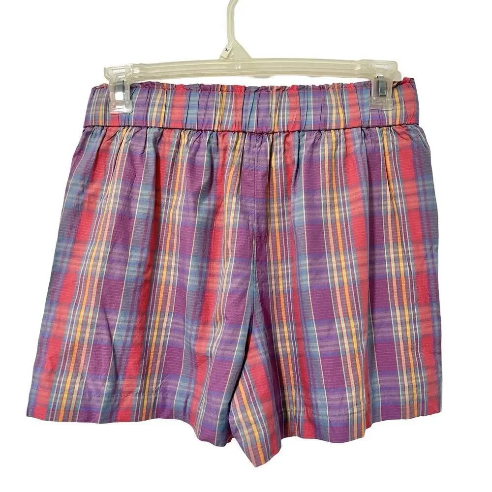 J Crew Womens‎ Pull On Pajama Lounge Mini Shorts Size M Sunset Plaid Comfy NEW